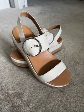 UGG Cream Wedge Sandals with Silver Buckle